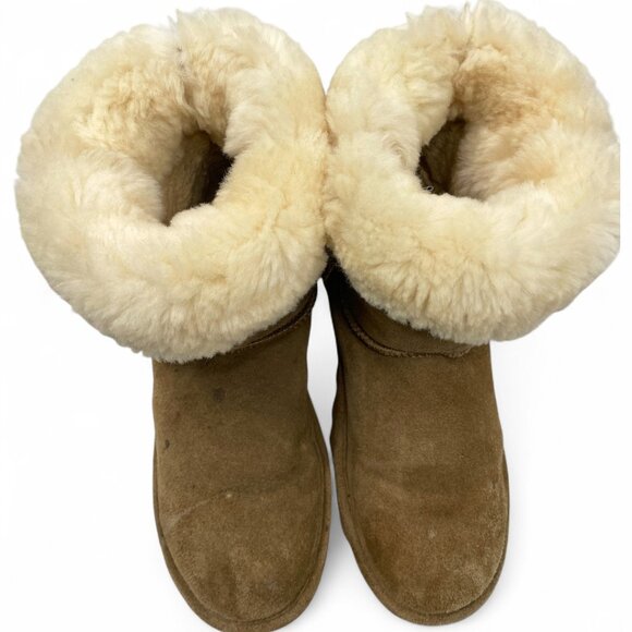 Bearpaw Elle Short Suede Leather Brown Shearling Lined Winter Boots Women's 9 - Picture 4 of 14